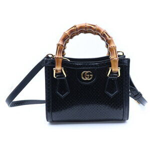 GUCCI Diana Bamboo Handbag Shoulder Bag Black Leather RED